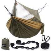 Sunyear hammock netting setup demonstrates quick, tool-free assembly for a breathable outdoor shelter.