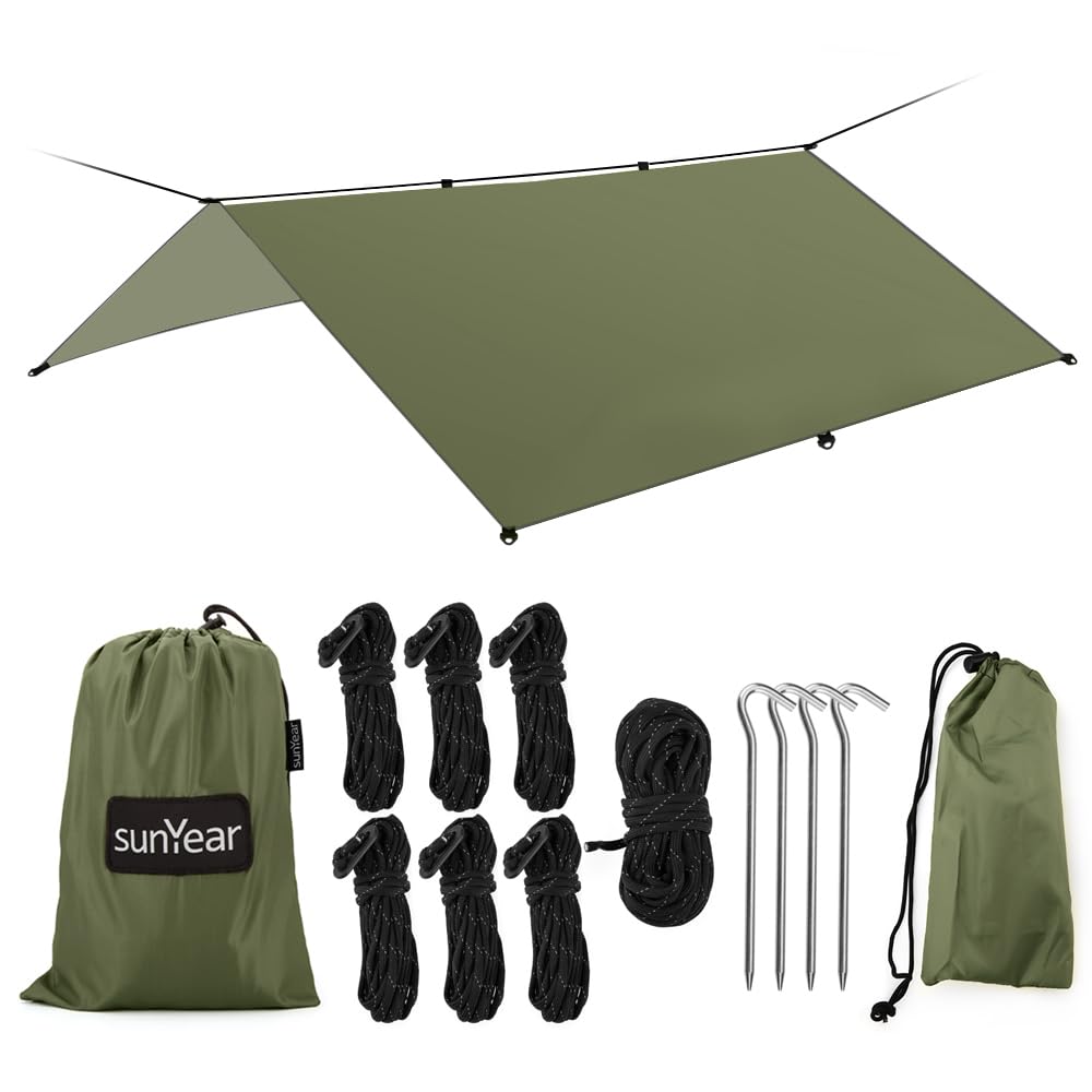 Sunyear hammock rain fly tarp with 32ft ridgeline for strong weather support