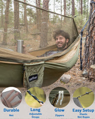 Sunyear-tree-saver-straps illustrate adjustable setup across varying tree sizes for secure hanging.