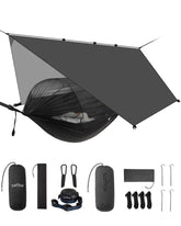 Sunyear camping hammock net setup shows quick installation for outdoor relaxation