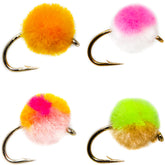 Superbe Flies 12 Glo Bug Egg Pack with varied colors, great for attracting trout in freshwater rivers.