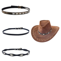 Three styles of imitation leather cowboy hat bands in black