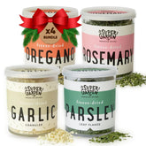 Super Garden garlic freeze-dried flakes jar: robust flavor boost for weeknight meals.