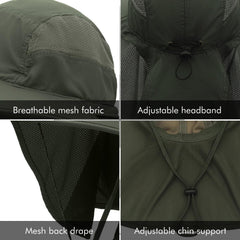 Surblue neck flap provides side shade to extend protection.