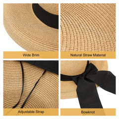Surblue hat features black bow ribbon for stylish shade at the beach.