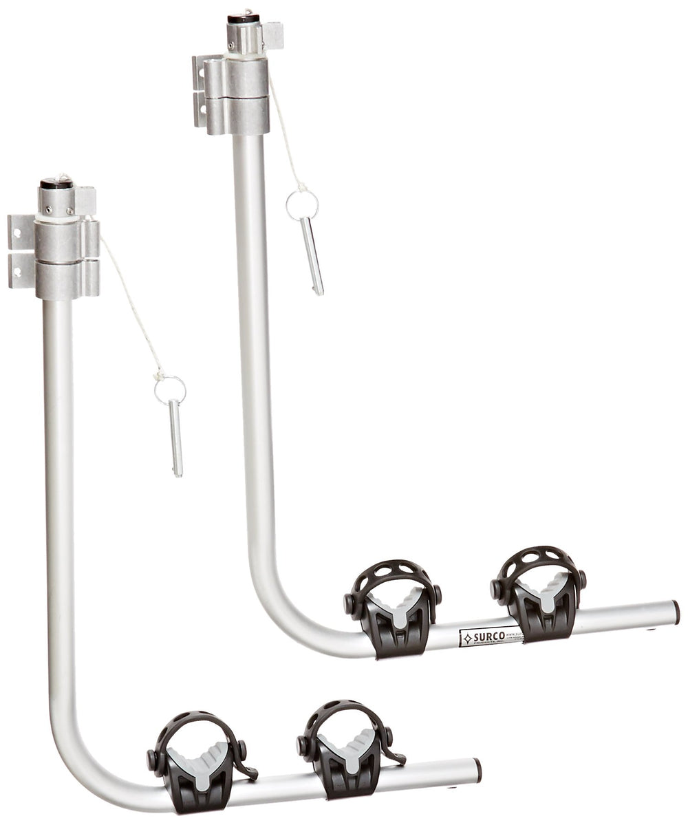 Surco 501BR ladder-mounted bike rack on a van ladder enables secure two-bike transport.