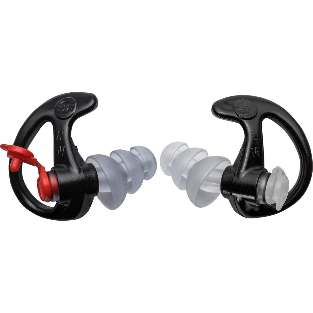 SureFire EP4 Sonic Defenders Plus earplug in black, medium size, front view