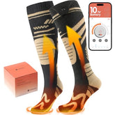 SURGOAL Merino heated socks battery compartment and controller in use, showcasing extended warmth.