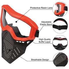 Surper tactical mask lens close-up showing clear protective resin for better visibility.