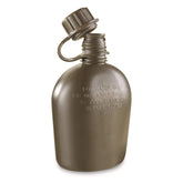 Surplus U.S. Military 1-Quart Canteen front view shows olive drab, easy-grip plastic