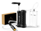 SurviMate water purifier pump in hand-use setup for quick outdoor drinking water