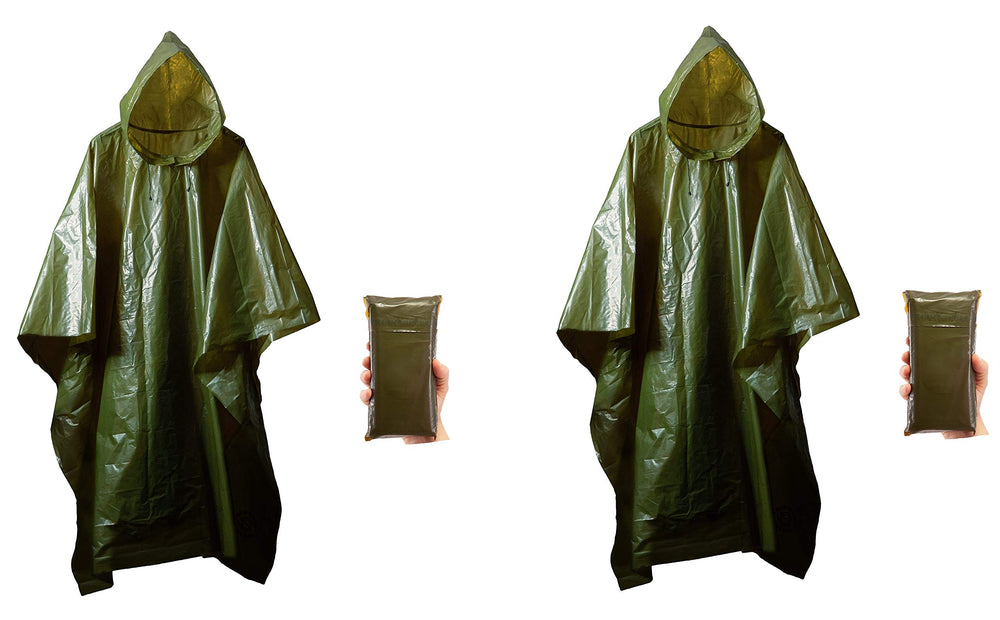 Survival General two ponchos pack folded pouch for compact emergency protection
