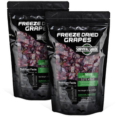 Survival Grocery freeze-dried grape halves in a resealable pouch for convenient snacking