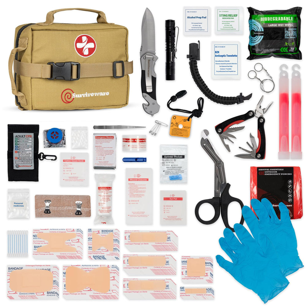 Surviveware 119 Pcs kit overview with organized pockets for quick access