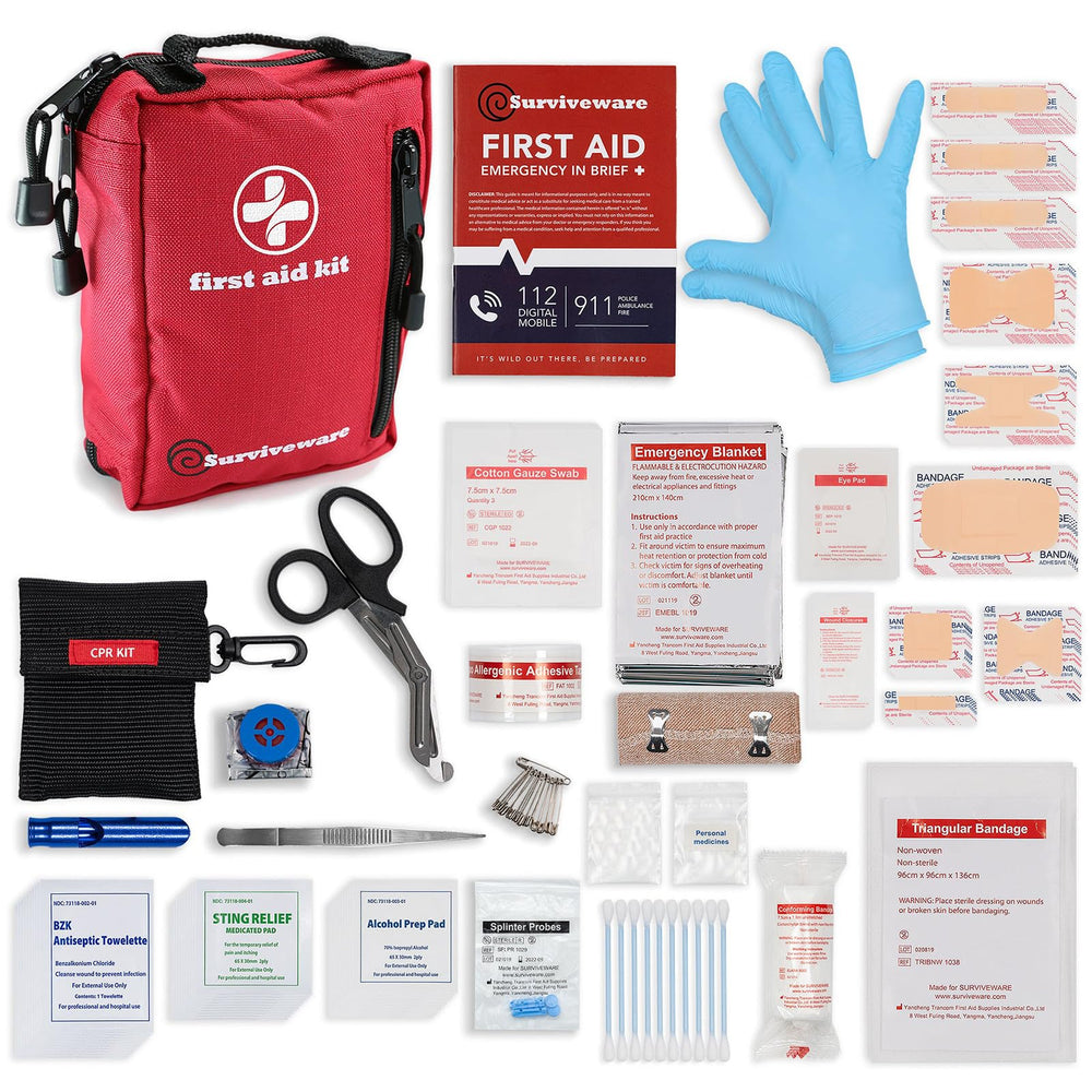 Surviveware 98-pcs first-aid kit open case for fast wound care on the go