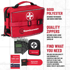 Surviveware laminate pouches waterproof protect supplies during rain or splash