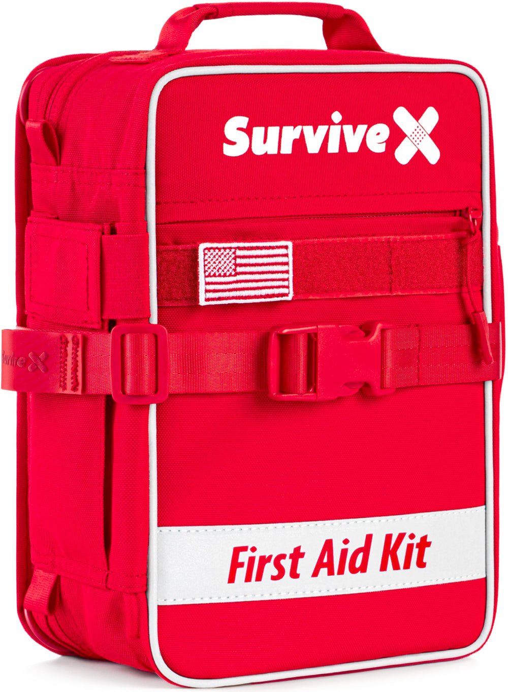 SurviveX large first-aid kit car setup shows quick-access layout for road emergencies.