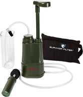 Survivor Filter PRO pump-action in use for clean camping water on the go.