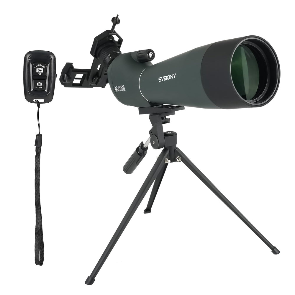 SVBONY SV28 spotting scope with eyepiece offers sharp distant views for targets.