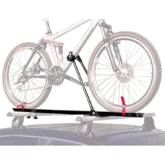 Swagman bike rack with wheel straps and lock for secure parking.