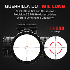 Swampfox Arrowhead LPVO illuminated reticle with multiple brightness levels for low light use