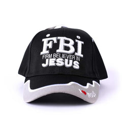 Swanson Christian Products FBI cap embroidery detail showing the bold message for daily faith