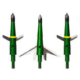 Swhacker 207 green-finish broadhead close-up showing field-proven hunting accuracy.