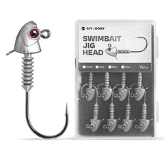 Swimbait jig heads with stacked cone keeper and Minnow-style eyes