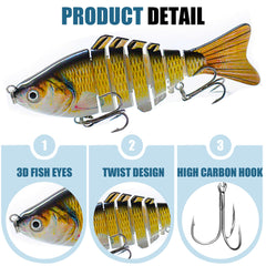 Lifelike bass lure showing 3D holographic eyes