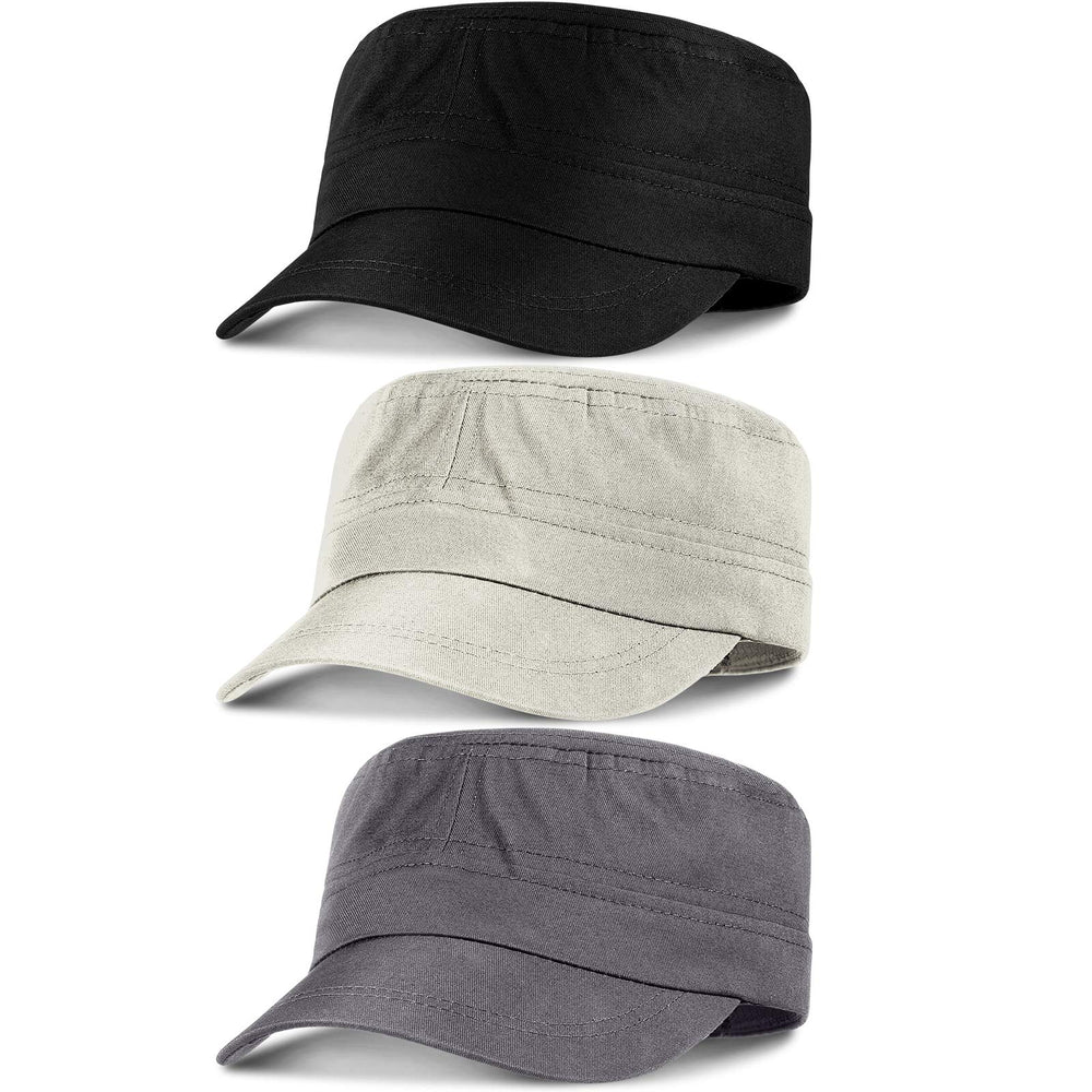 Package of three Syhood cotton cadet army caps in different colors