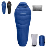 SYWSKW down sleeping bag packability shows compact carry size for backpacking adventures.