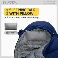 SYWSKW sleeping bag with detachable 80g pillow provides neck support.