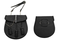 SZCO 8-inch Celtic Knot Leather Sporran in black leather, front view