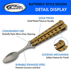 SZCO gold butterfly spoon closed with locking hinge for secure storage