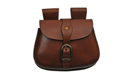 SZCO saddle bag back view shows belt loops for easy attachment.