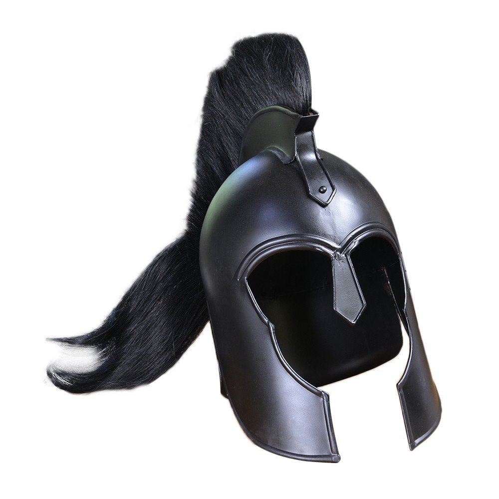 SZCO Trojan Black Helmet with crest, ideal for cosplay and stage props.