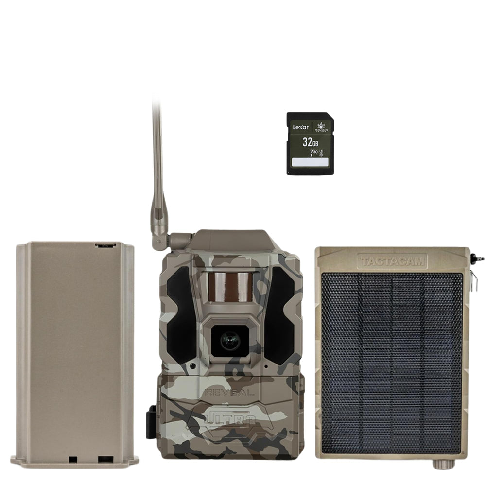 TACTACAM Reveal Ultra camera front view for remote monitoring and field scouting.
