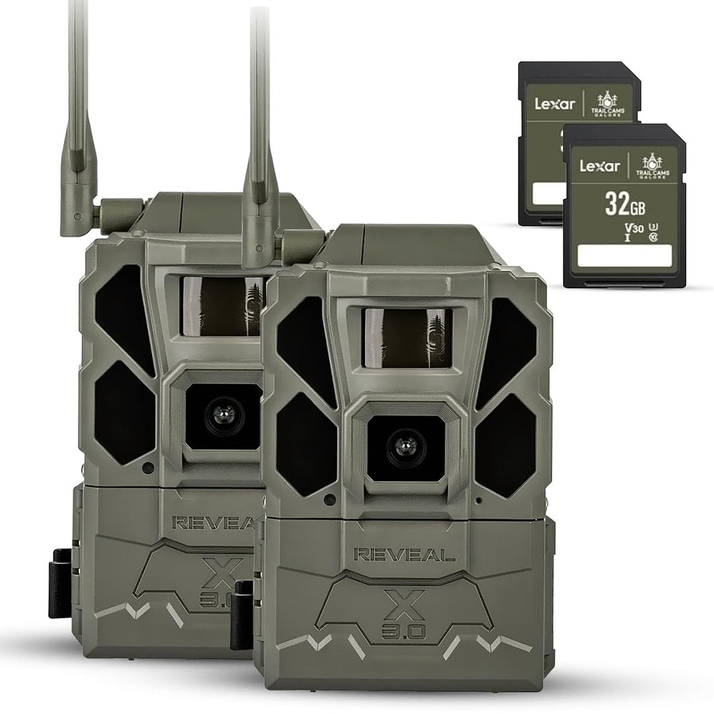 TACTACAM Reveal X3-0 front view demonstrates discreet cellular trail monitoring for wildlife surveillance.