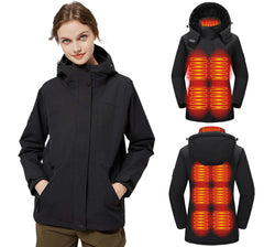 TAMEYA women heated jacket with detachable hood for versatile cold-weather protection during commutes