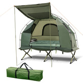 Tangkula 5-in-1 tent cot setup showing integrated camping gear for solo trips