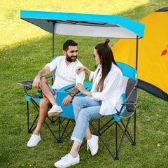 Tangkula double chair with cooler bag center keeps drinks cold during picnics.