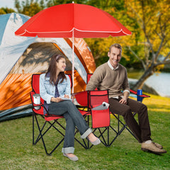 Tangkula double camping chairs umbrella and cooler bag keeps drinks cold outdoors