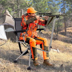 Tangkula hunting chair showing extendable legs for customizable seat height.
