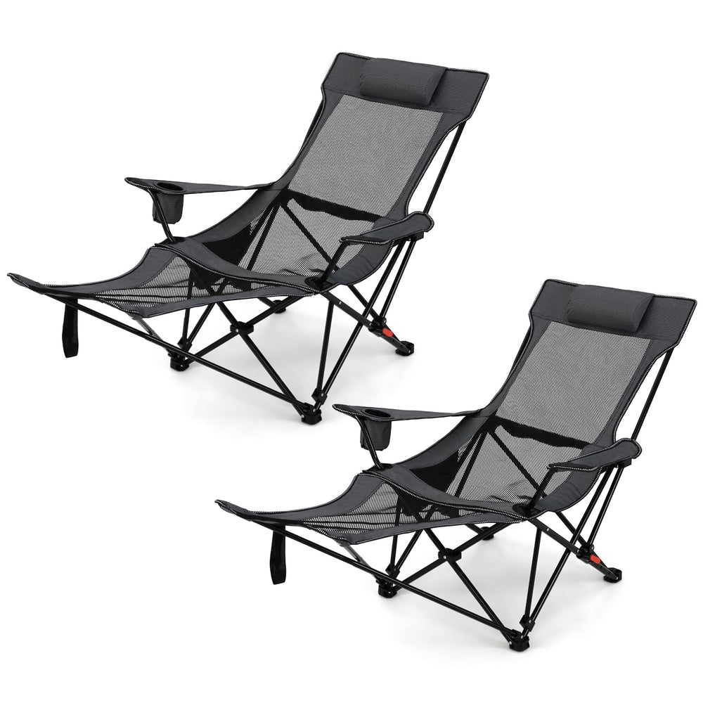 Tangkula reclining camping chair 2-pack offers comfortable outdoor seating for camping or beach days.