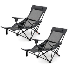 Tangkula reclining camping chair 2-pack offers comfortable outdoor seating for camping or beach days.