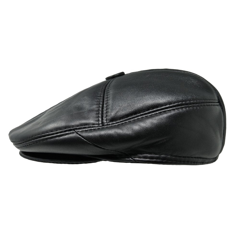 TangTown Lambskin Newsboy Cap in black, front view, lightweight warmth for daily wear
