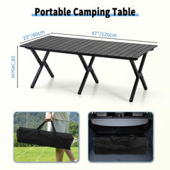 TAO ONE roll-up table wood-grain top detail enhances outdoor dining ambiance.