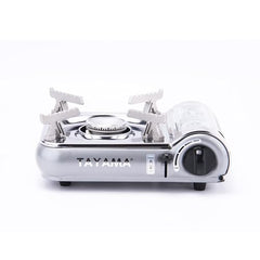 TAYAMA BDZ-155C stove with black carrying case for travel.