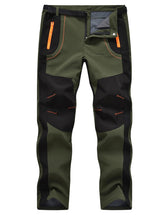 TBMPOY men's snow ski pants, green front view, waterproof exterior for light rain hikes
