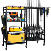 Front view of TC-HOMENY 16-Rod Fishing Rod Holder with 3-tier rack